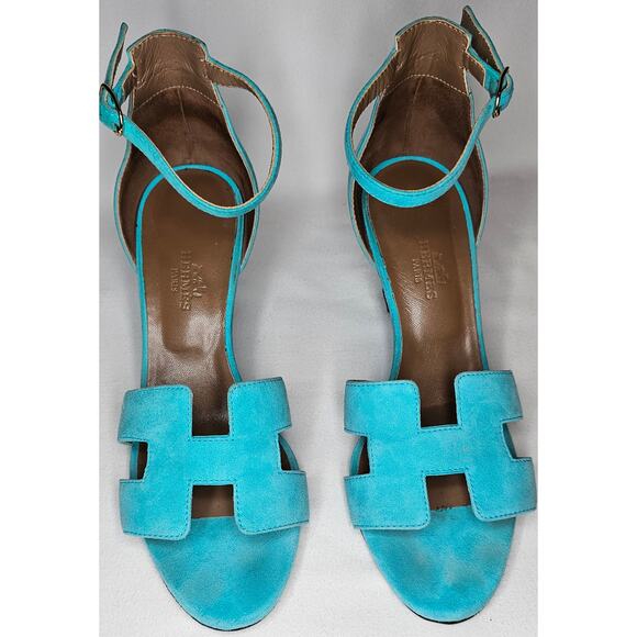 Hermès Legend Turquoise Suede Sandals - Picture 10 of 10